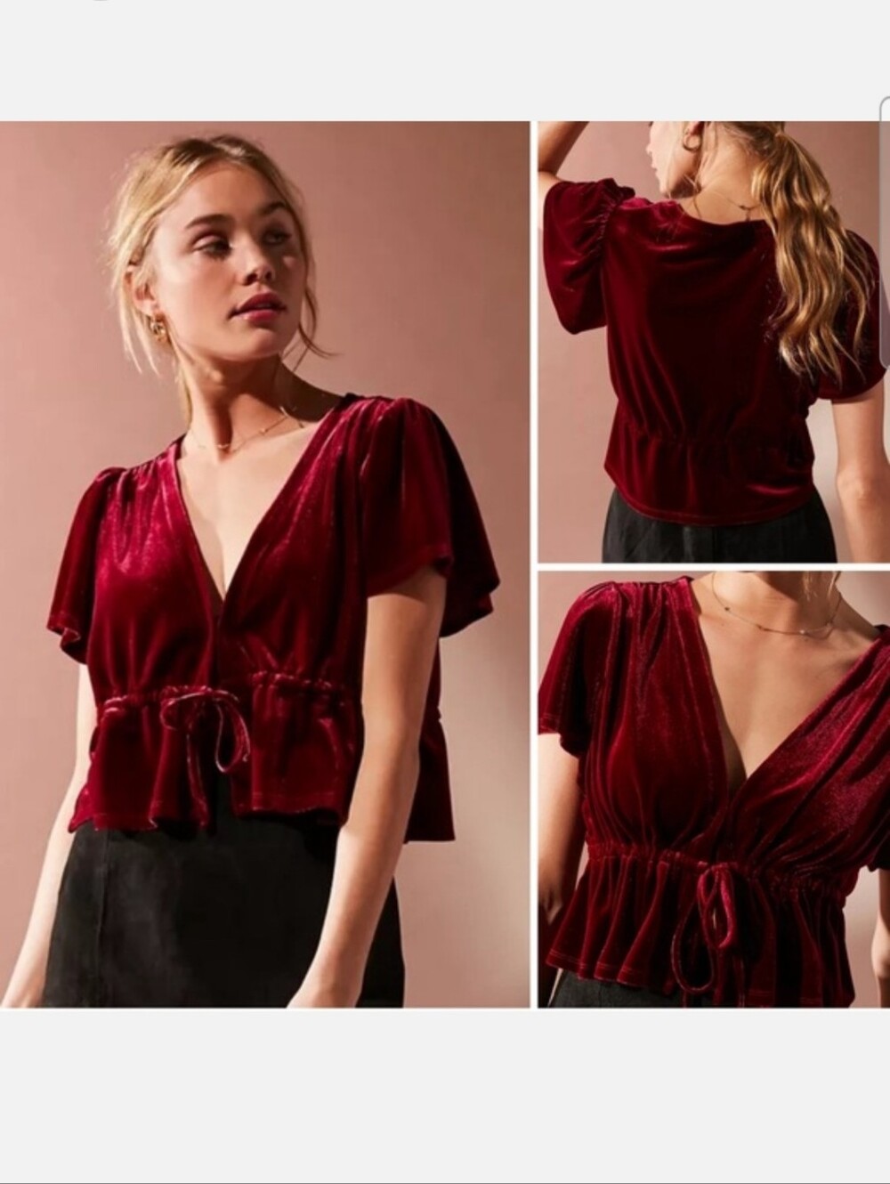 Urban Outfitters Goldie Velvet Cropped Tie-Front Top Medium